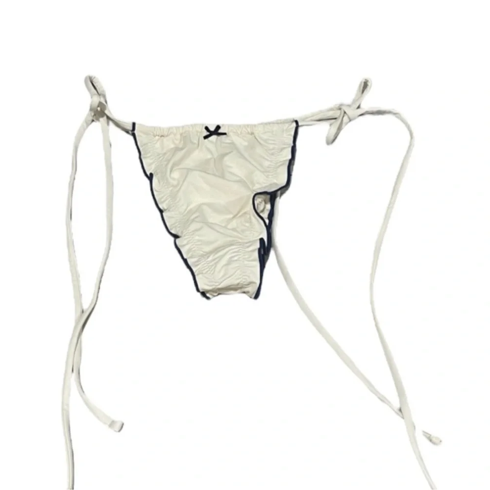 NWT Frankie’s Tidal Skimpy String Bikini Bottom White/Navy Small