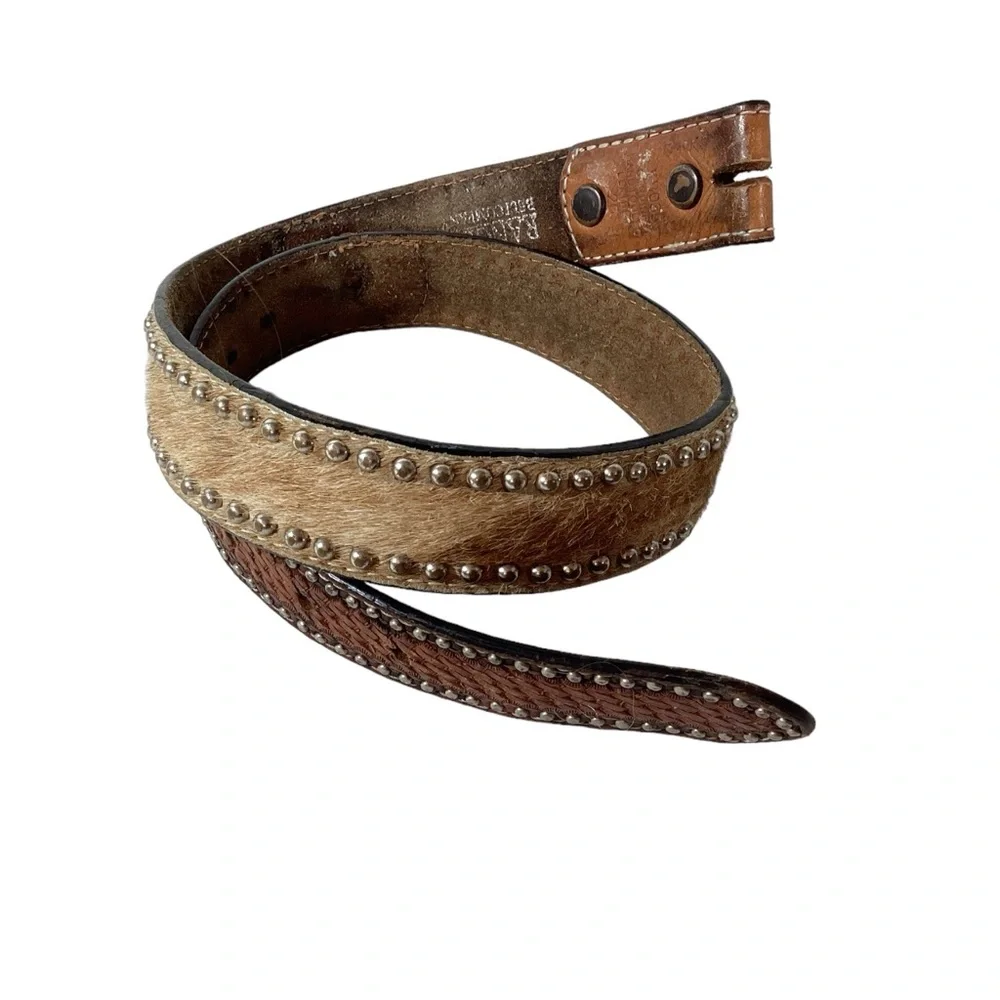 Vintage Cowgirl Ranger Brindle Cowhide Southwestern Belt Size 26 Silver Cross