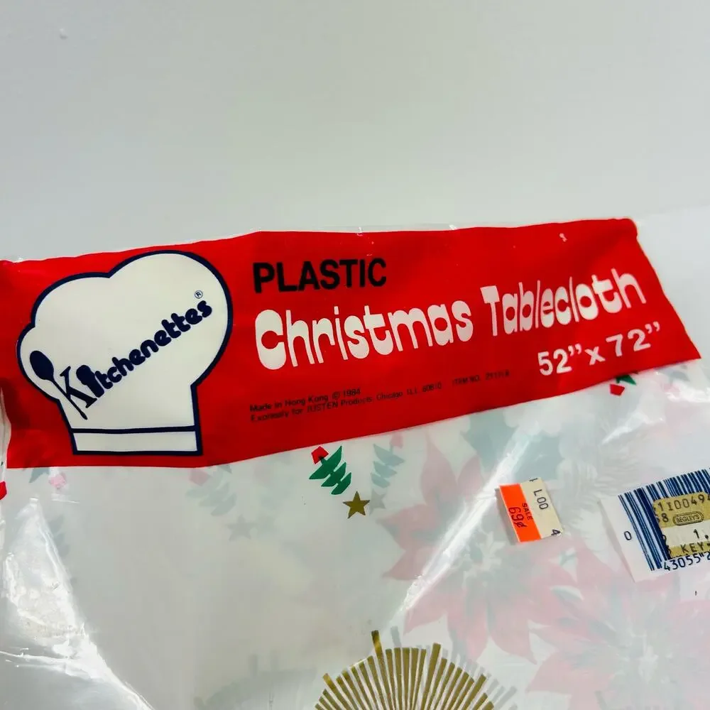 NEW Vintage Kitchenettes 1984 Plastic Christmas Tablecloth Rectangle 52”x72”