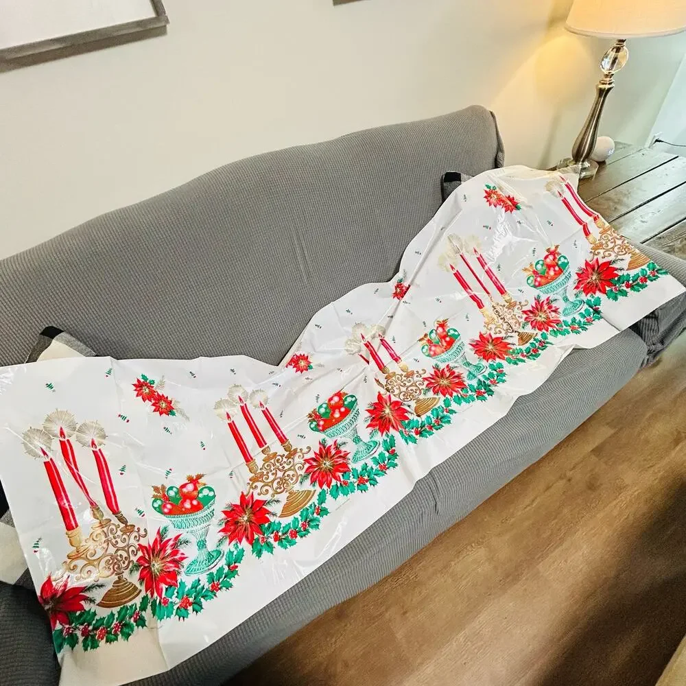 NEW Vintage Kitchenettes 1984 Plastic Christmas Tablecloth Rectangle 52”x72”