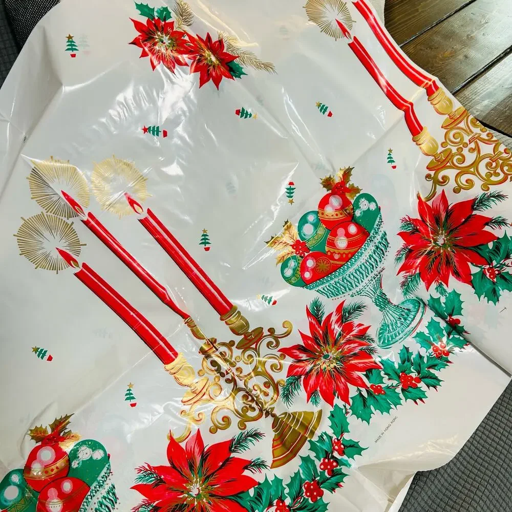 NEW Vintage Kitchenettes 1984 Plastic Christmas Tablecloth Rectangle 52”x72”