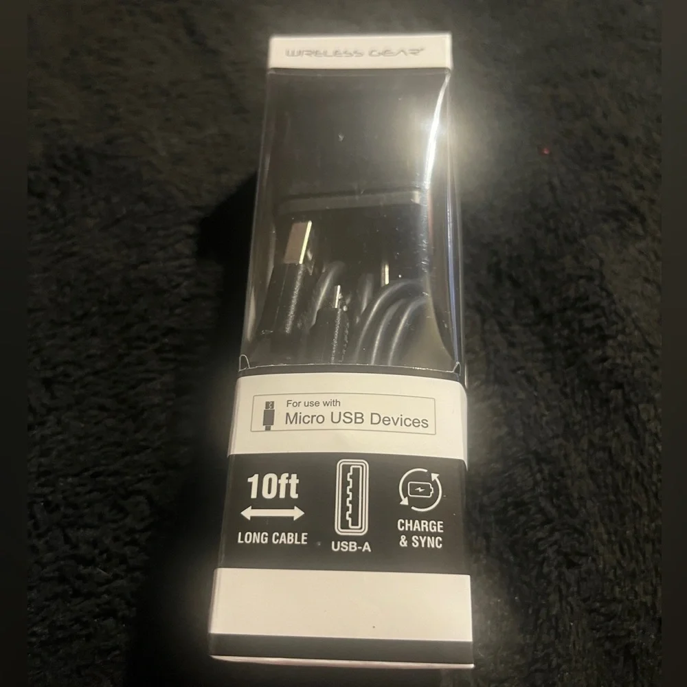 Wireless Gear Micro USB Devices ( 10’ Cable and Wall Charger black New