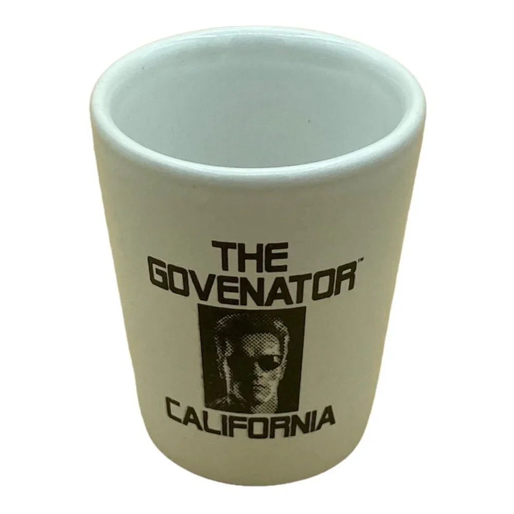 Governator CA Shot Glass White Ceramic Arnold Schwarzenegger