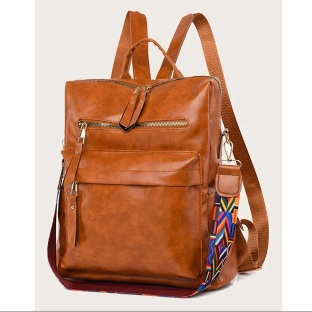Camel zipper detail vegan leather mini back pack