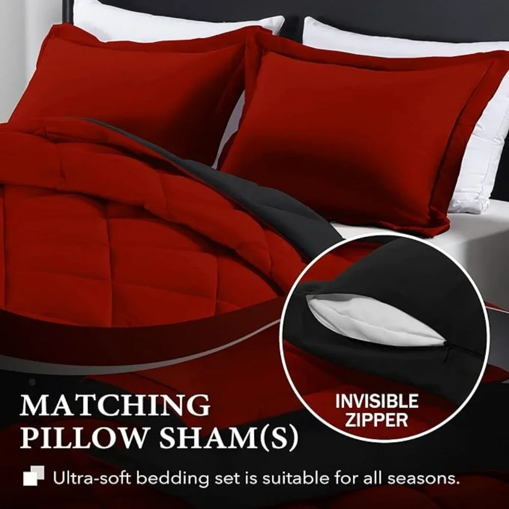King Size Comforter Set - Red & Black King Comforter Soft Bedding Comforter Sets