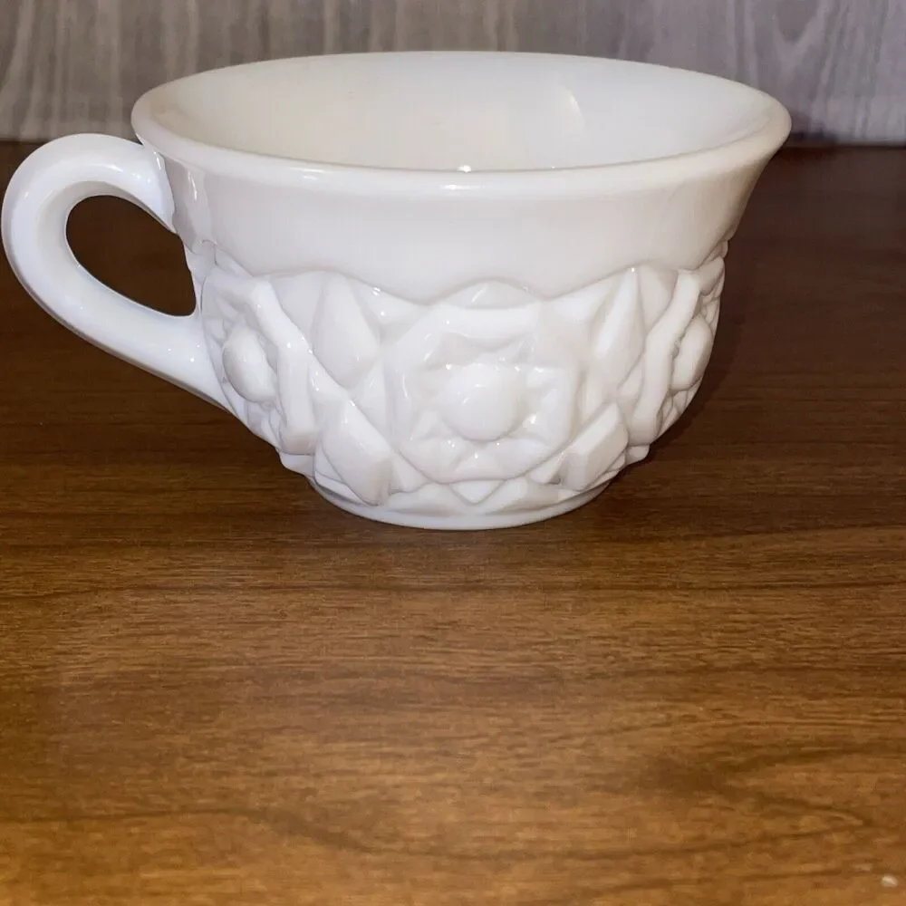 Vintage Pair Fostoria Milk Glass Teacup Rosby Winburn Pattern