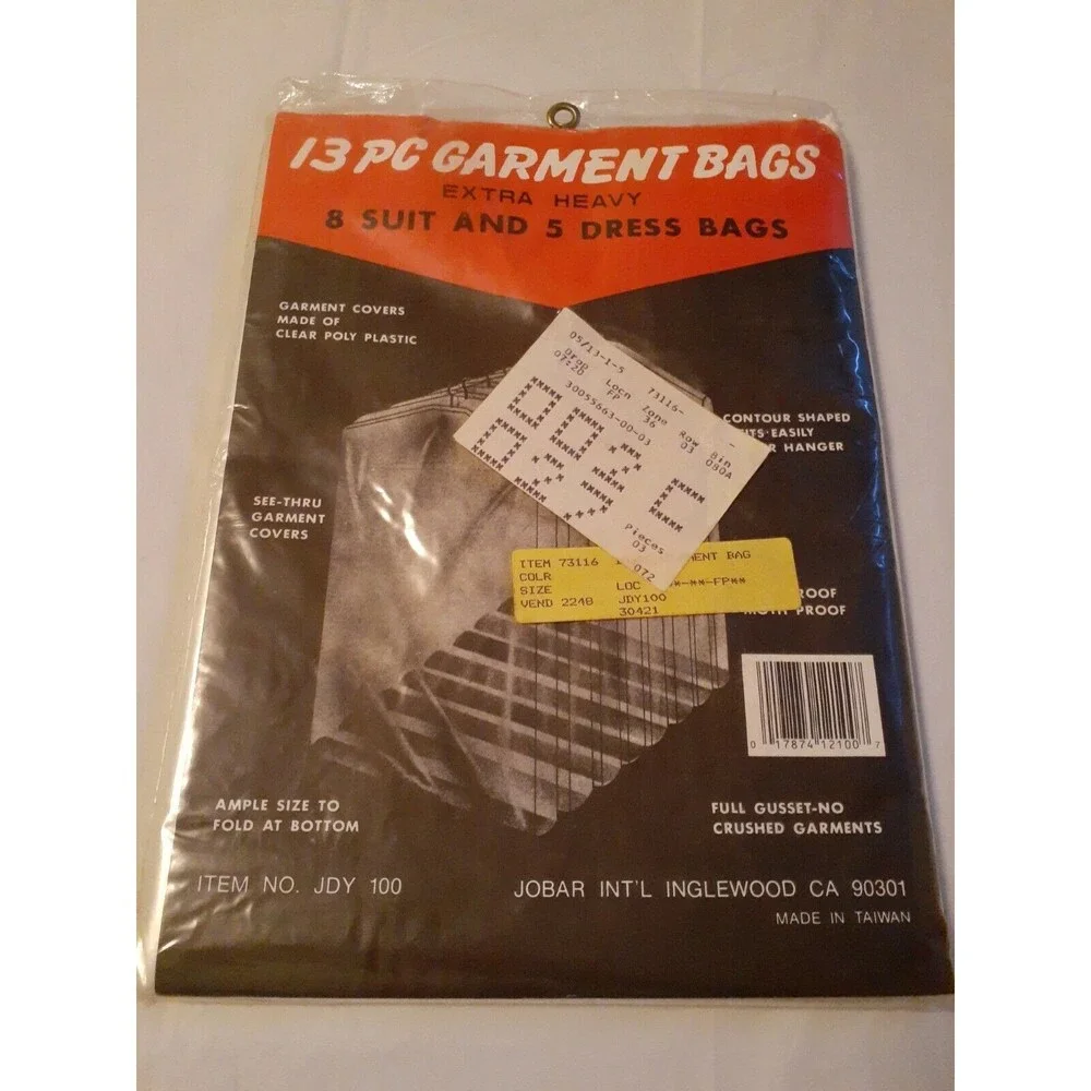 Garment Bags 13 Piece 5 Dress Bags 8 Suit Bags Clear Poly Plastic Jobar Int'l