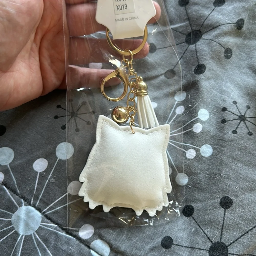 NWT rhinestone Pomeranian keychain purse charm vegan suede