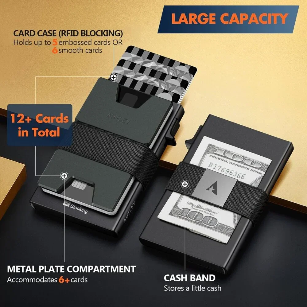Wallet for Men | RFID Blocking, Cash Band, 12+ Cards Storage (Black)