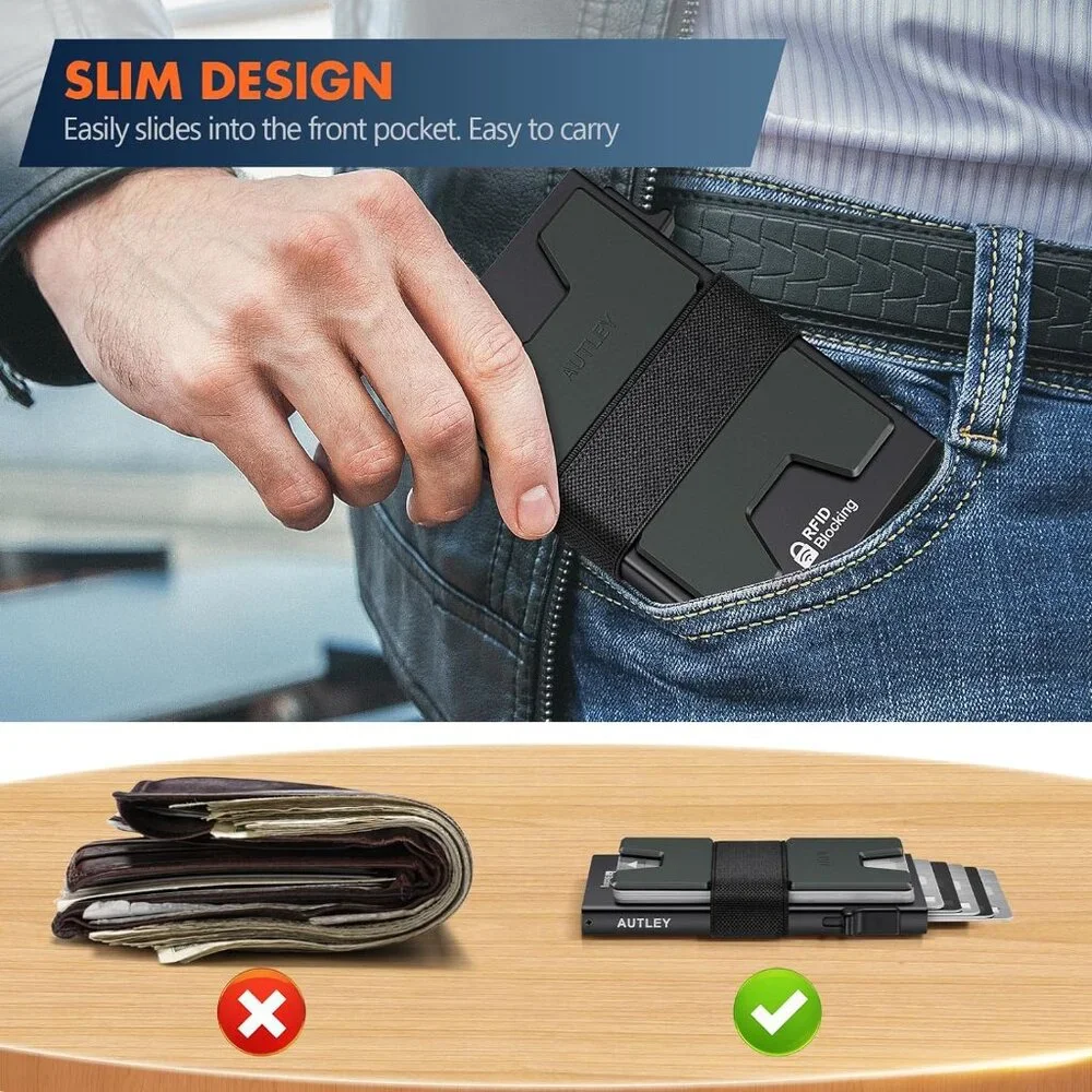 Wallet for Men | RFID Blocking, Cash Band, 12+ Cards Storage (Black)