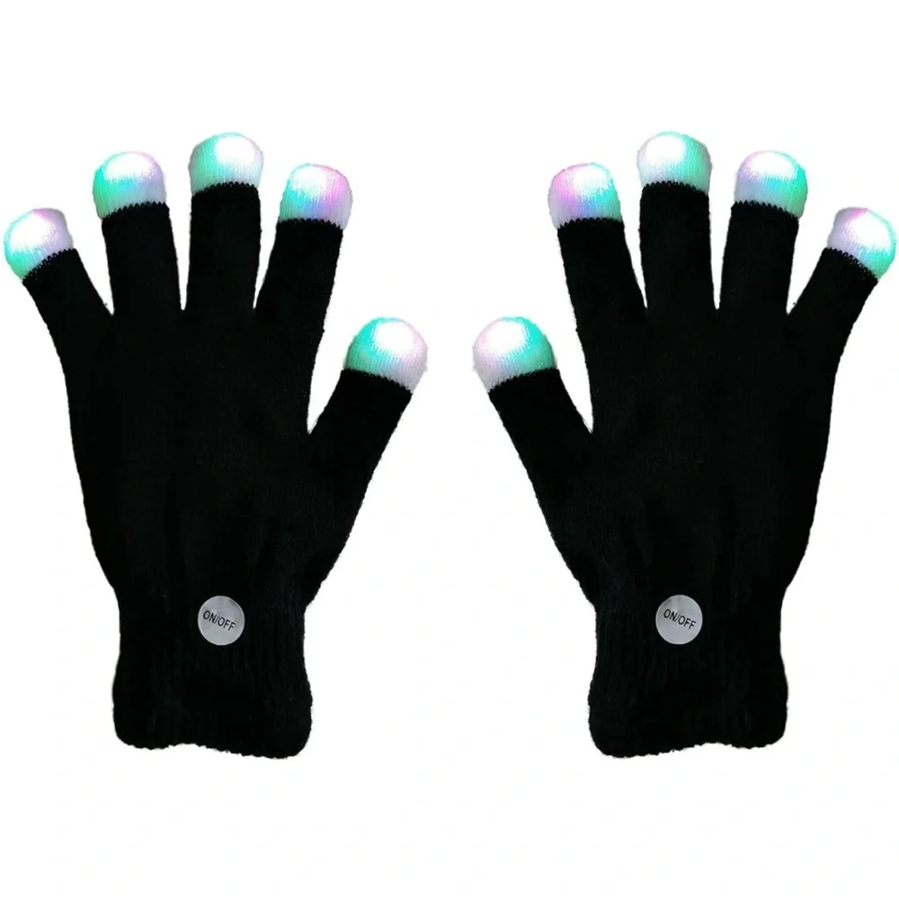 Adult Solid Black Light Up White Fingertip Gloves