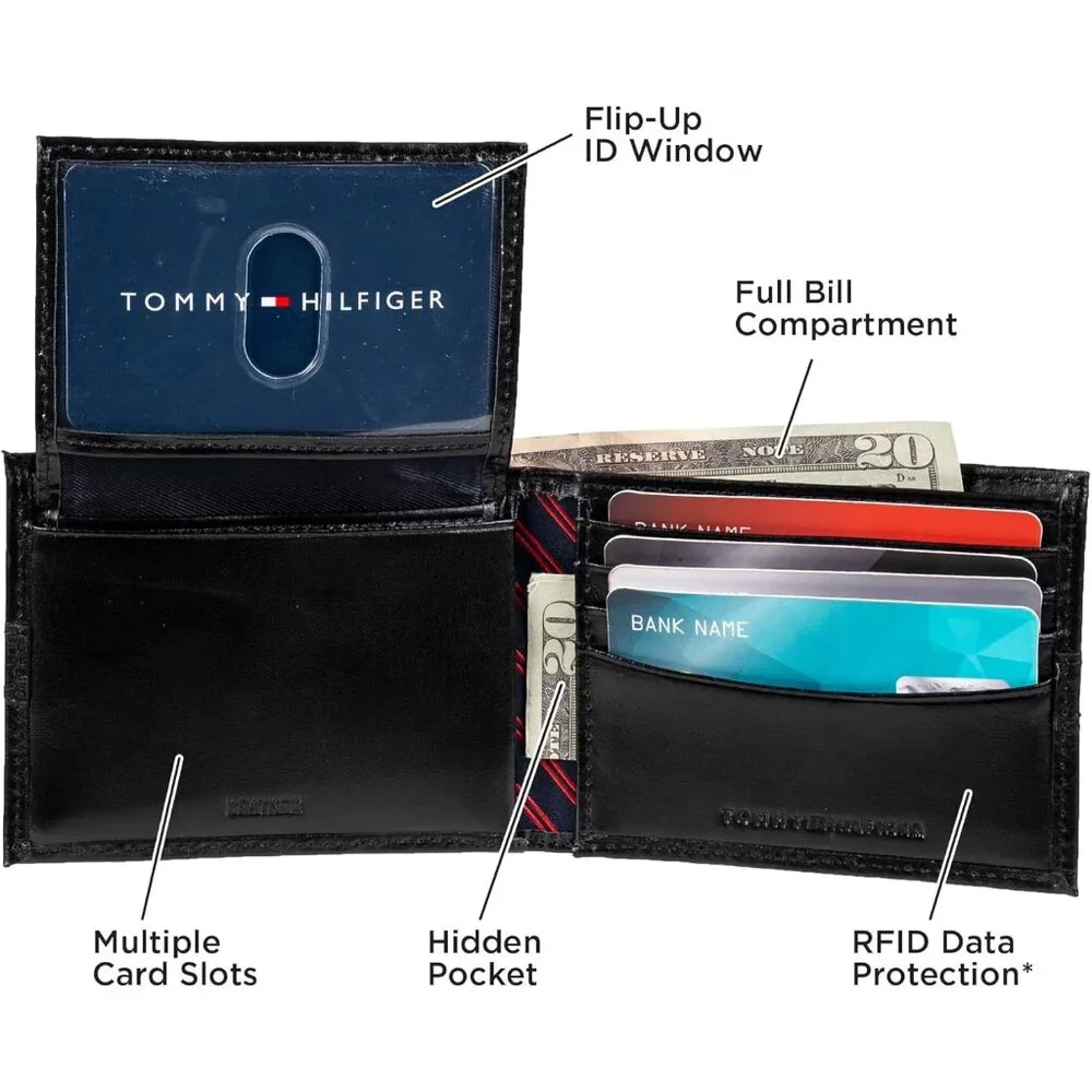 Tommy Hilfiger Men's Classic Bifold Wallet with ID Window and Multiple Card Slot