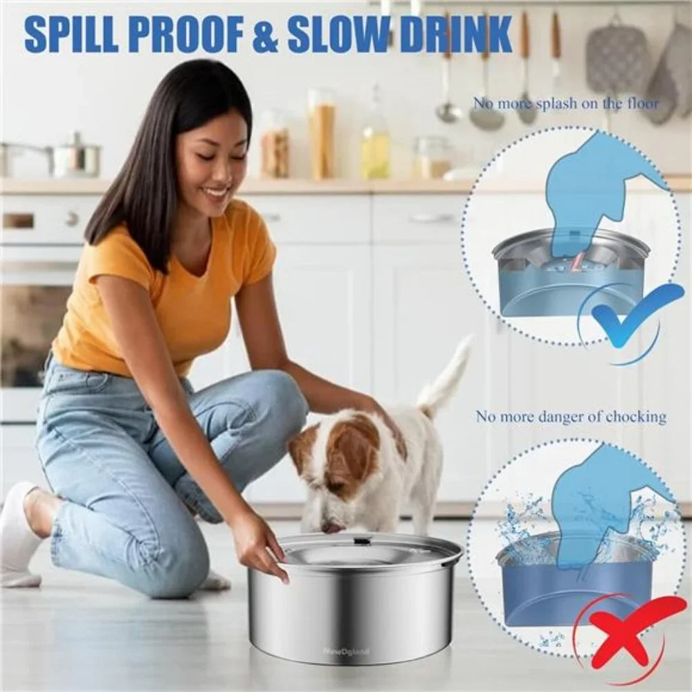Dog Water Bowl, 3L Large no Spill Dog Bowls, Stainless Steel Bowl Dispenser
