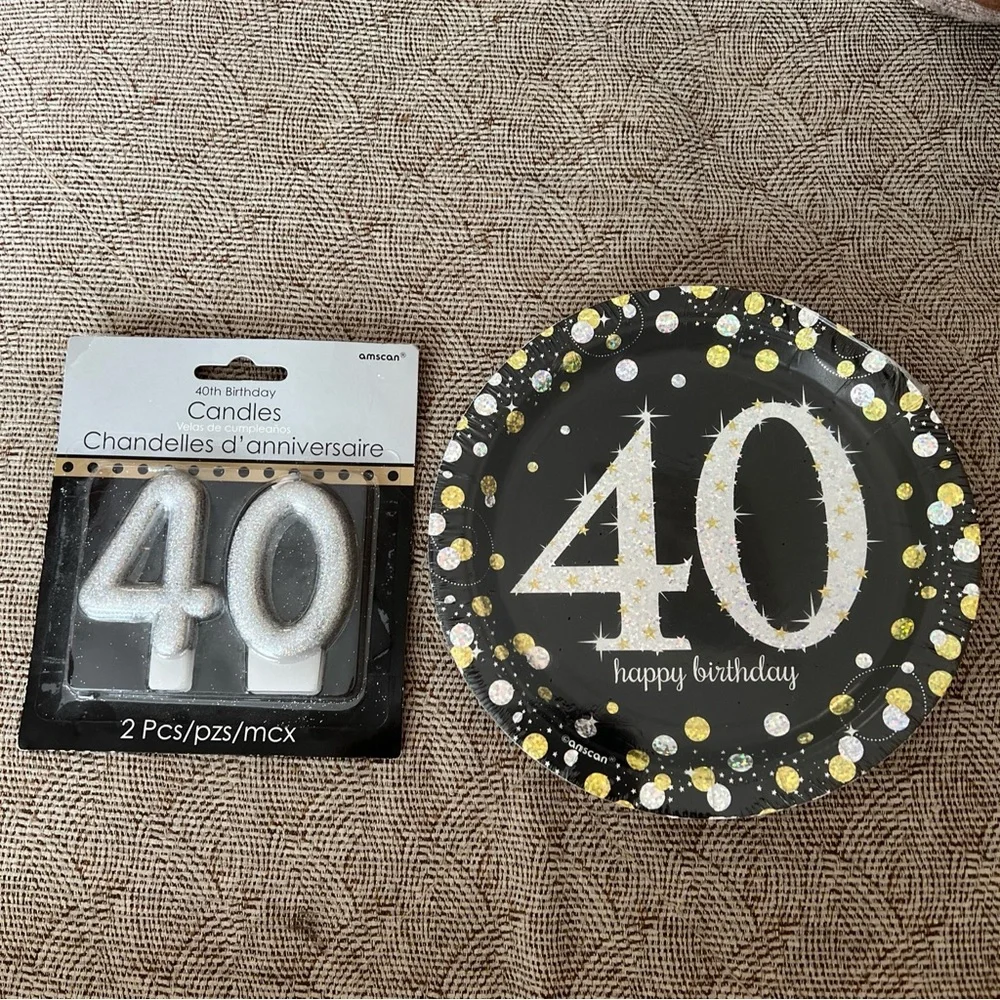 40th Birthday Glitter Candles 4 0 Silver And 40 Th Happy Birthday Plates 8 Pcs