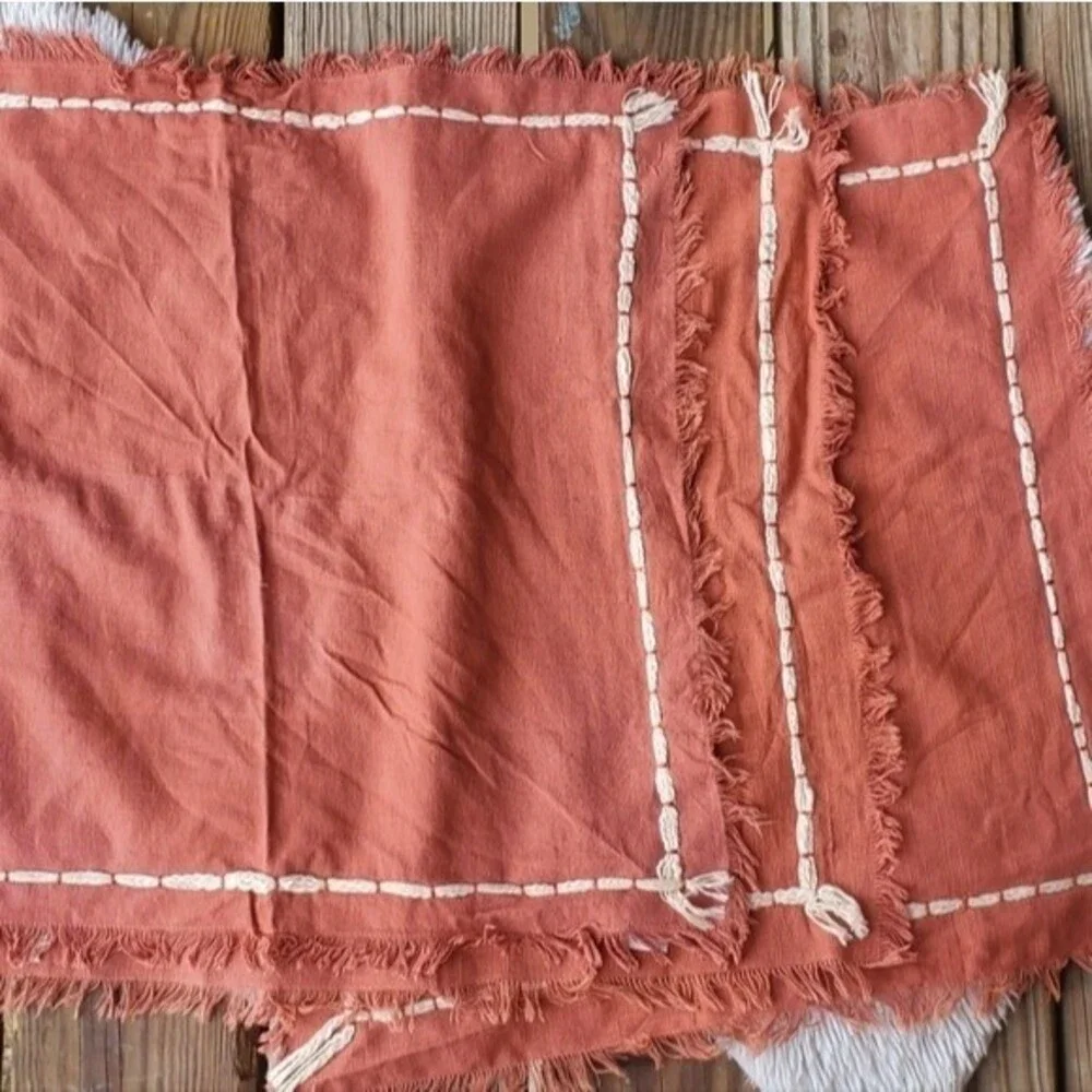 Lot of 3 burnt orange fringe pier 1 Imports Placemats