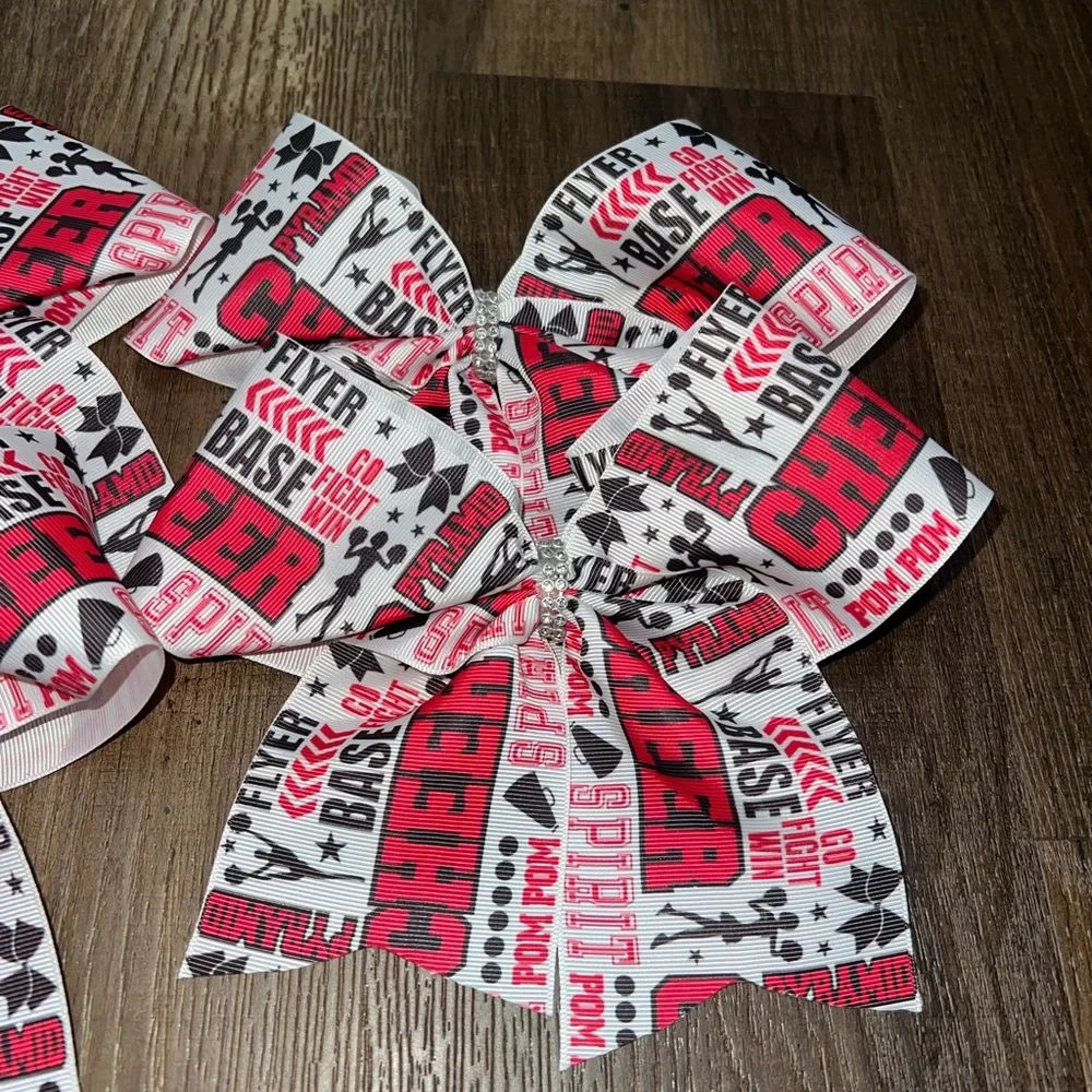 Set of 4 Brand New Red/White&Black Cheerleading Bows