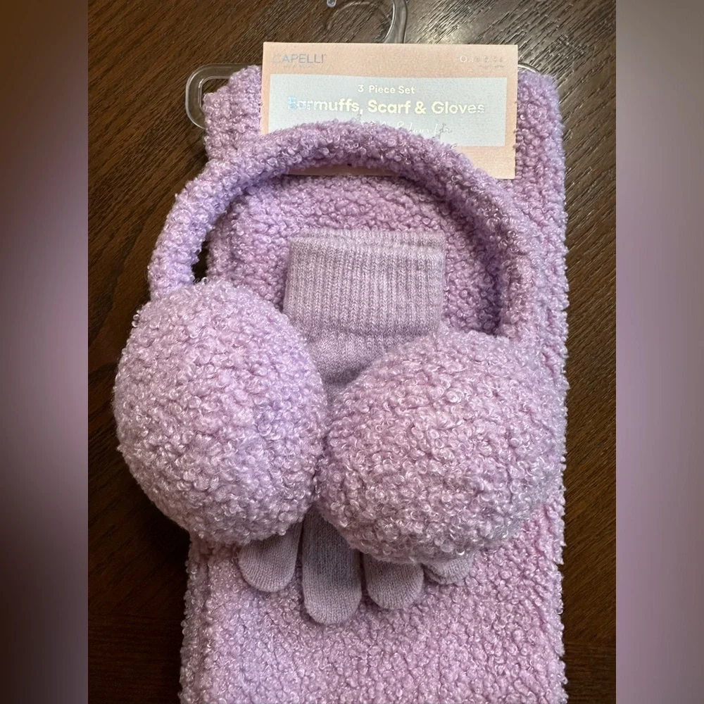 Capelli Of New York Girls Lilac 3 Piece Set Earmuff/Scarf/Gloves NWT One…