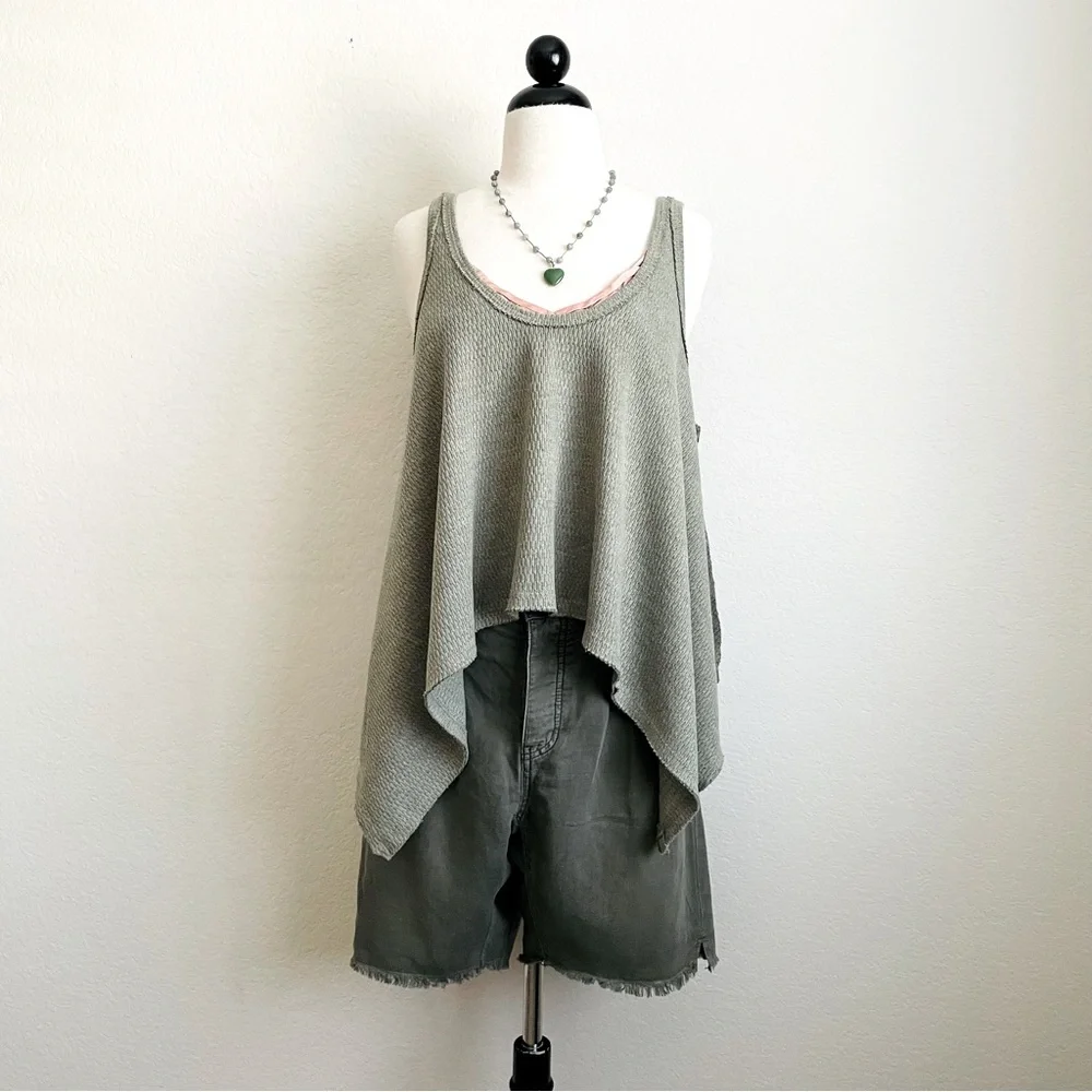 Free People We the Free Waffle Hi-Lo Olive Tank