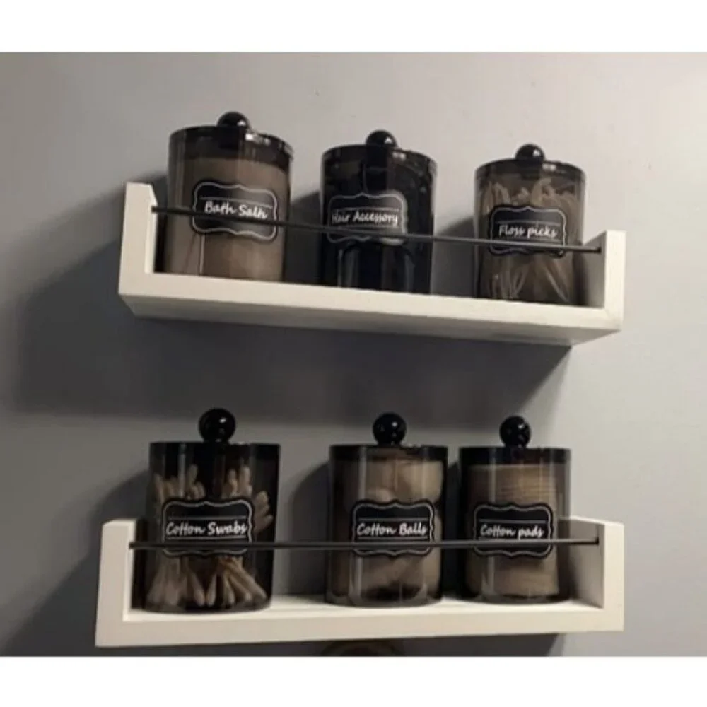 6 Pack of 12 Oz. Qtip Dispenser Apothecary Jars Bathroom with Labels