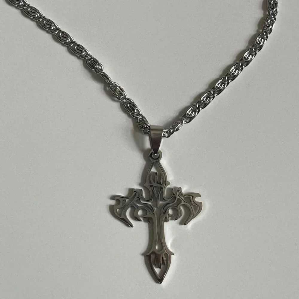 y2k 2000s style heavy metal punk grunge emo cross pendant necklace