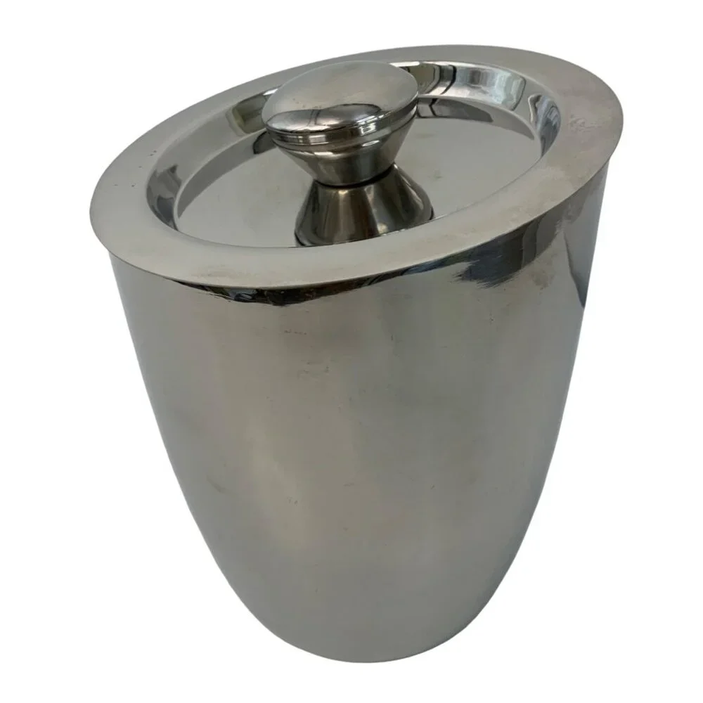 VTG Stainless Steel Ice Bucket Mid Century 8 Inches Tall Insulated Tilted 7577