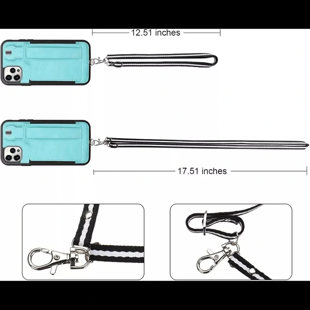 TOOVREN iPhone 12/12 Pro Case with Strap, with Card Holder Green