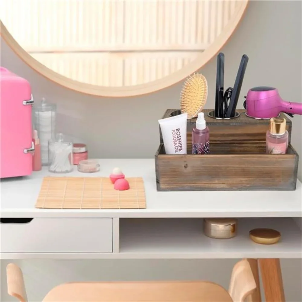 Wooden Hair Dryer Holder – Hair Tools and Styling Supplies Organizer and Storage