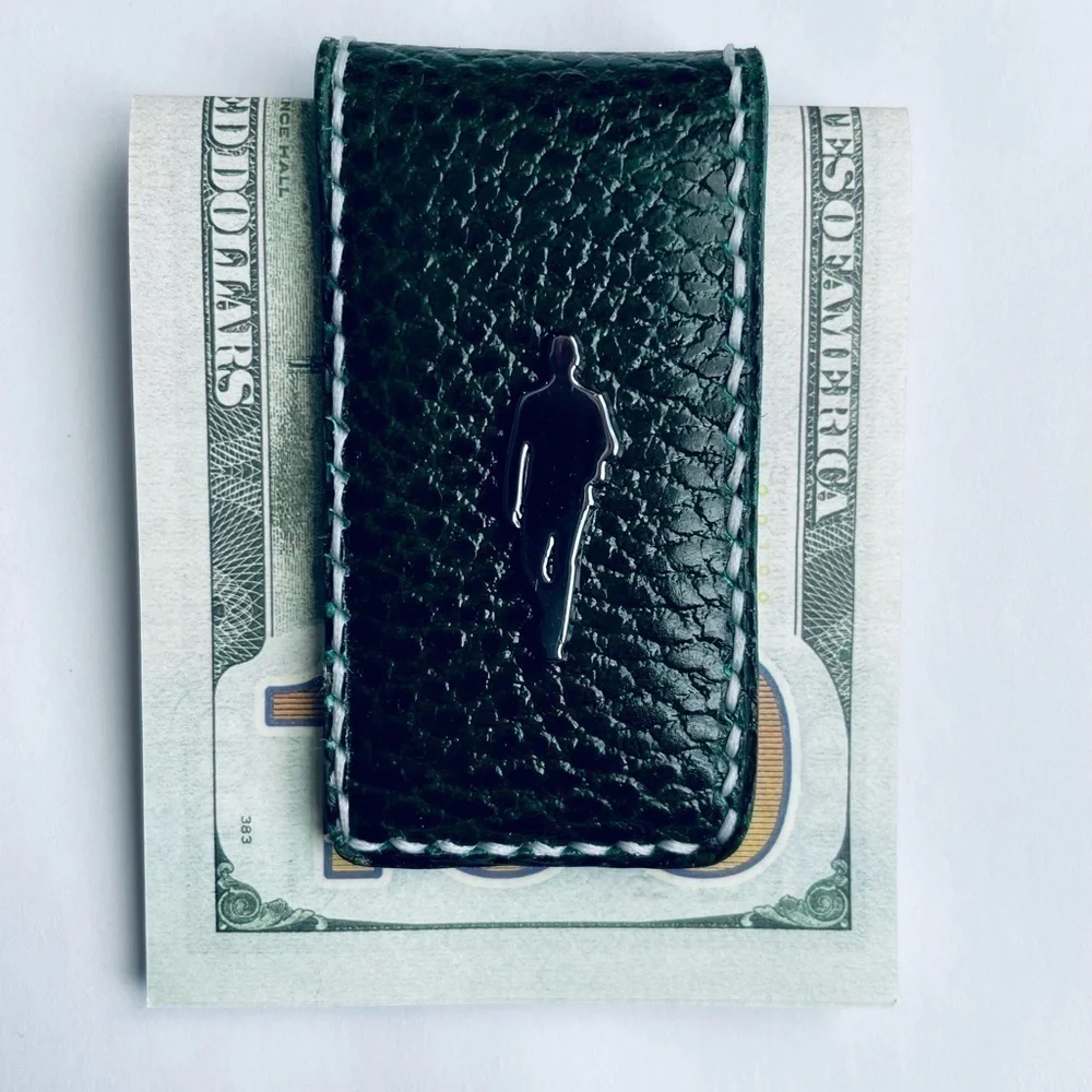 Hand Crafted Leather Money Clip, Strong Magnet, Accessory for Men (Green)