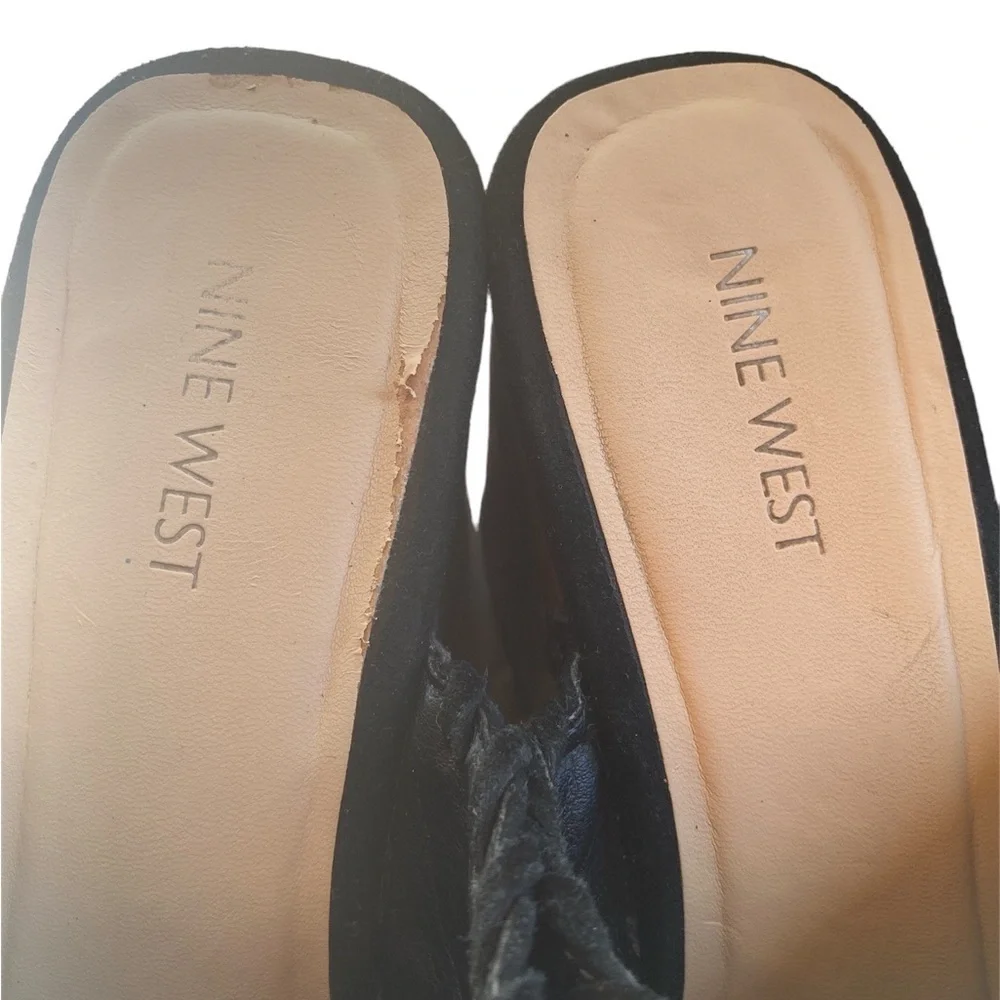 NINE WEST PLATFORM Chunky Wood Heeled Wedge SIZE 10 multi colored suede.
