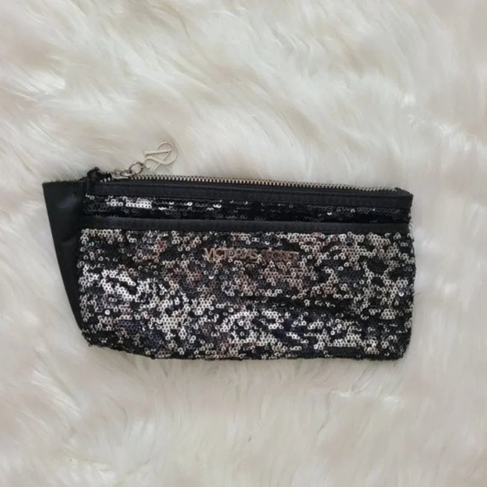 Victoria Secret Black and Silver Sequin Clutch Evening