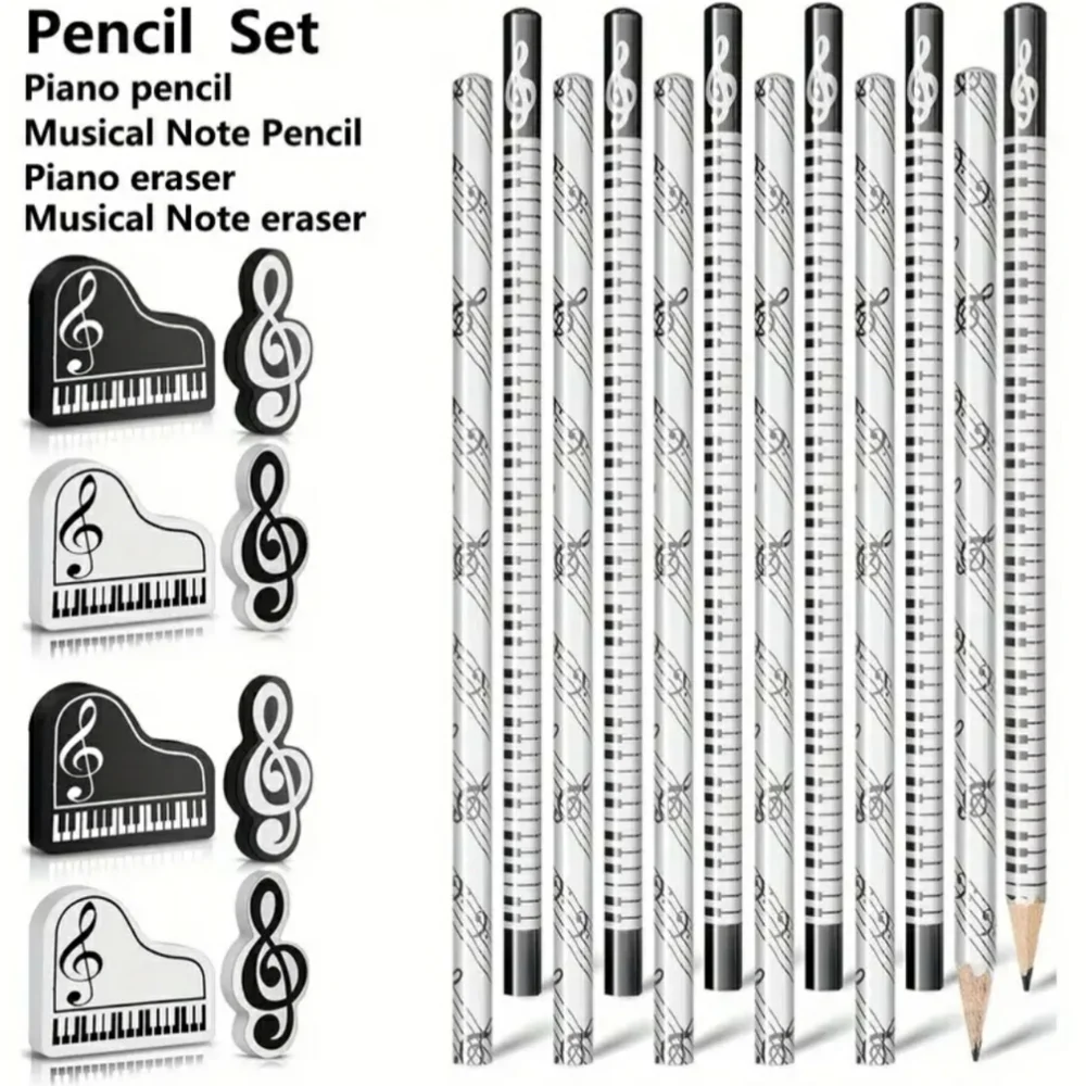 NEW Piano Music Black and White 16-Pc Pencil Set with Case