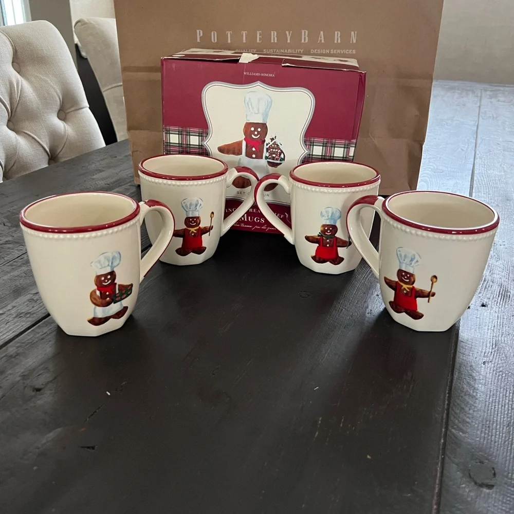 Vintage Williams Sonoma gingerbread chef mug set of 4.