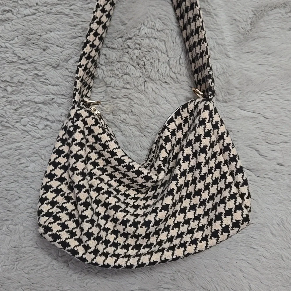 Houndstooth pattern hobo mini shoulder bag
