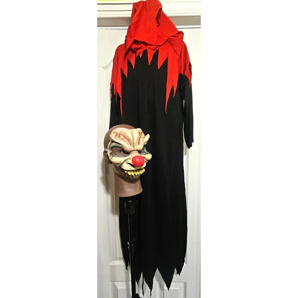 Kids Killer Clown Costume Red Black Hooded Robe Vintage Disguise Mask Halloween