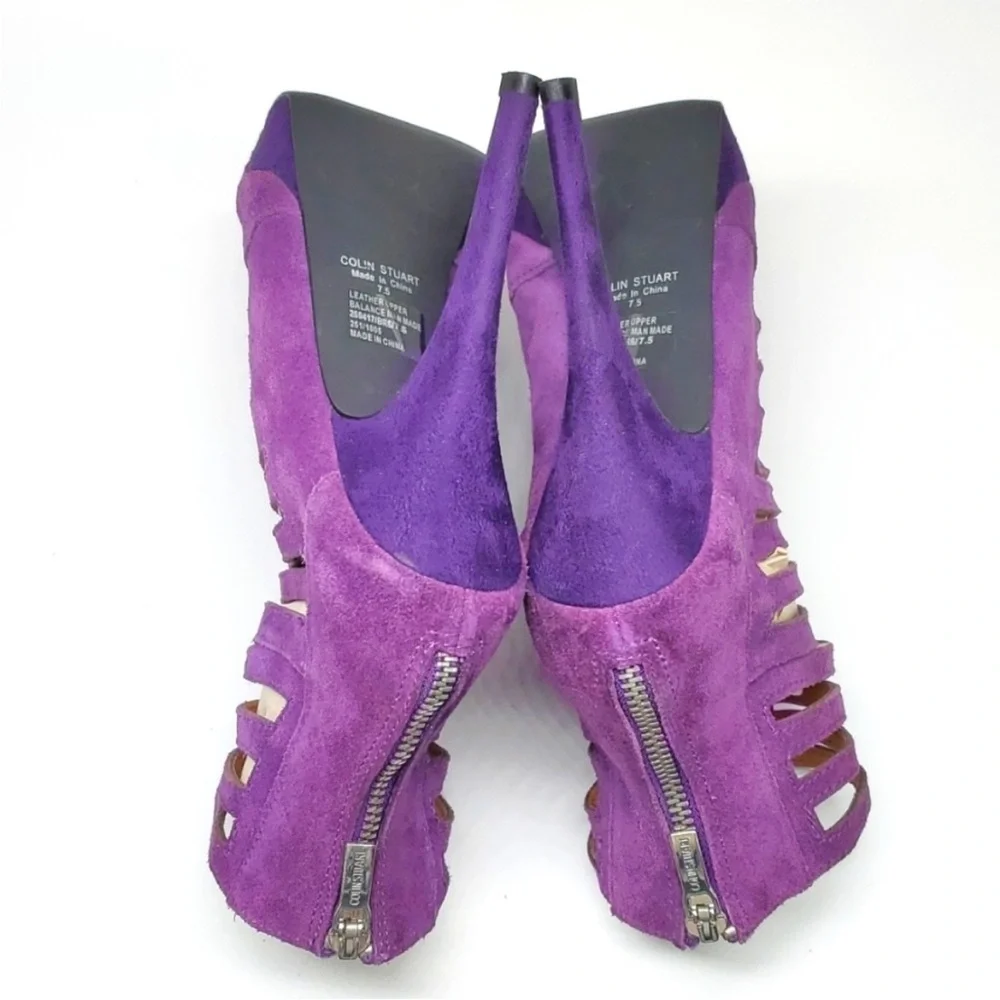 COLIN STUART Gladiator Purple Suede Platform Stilettos EUC