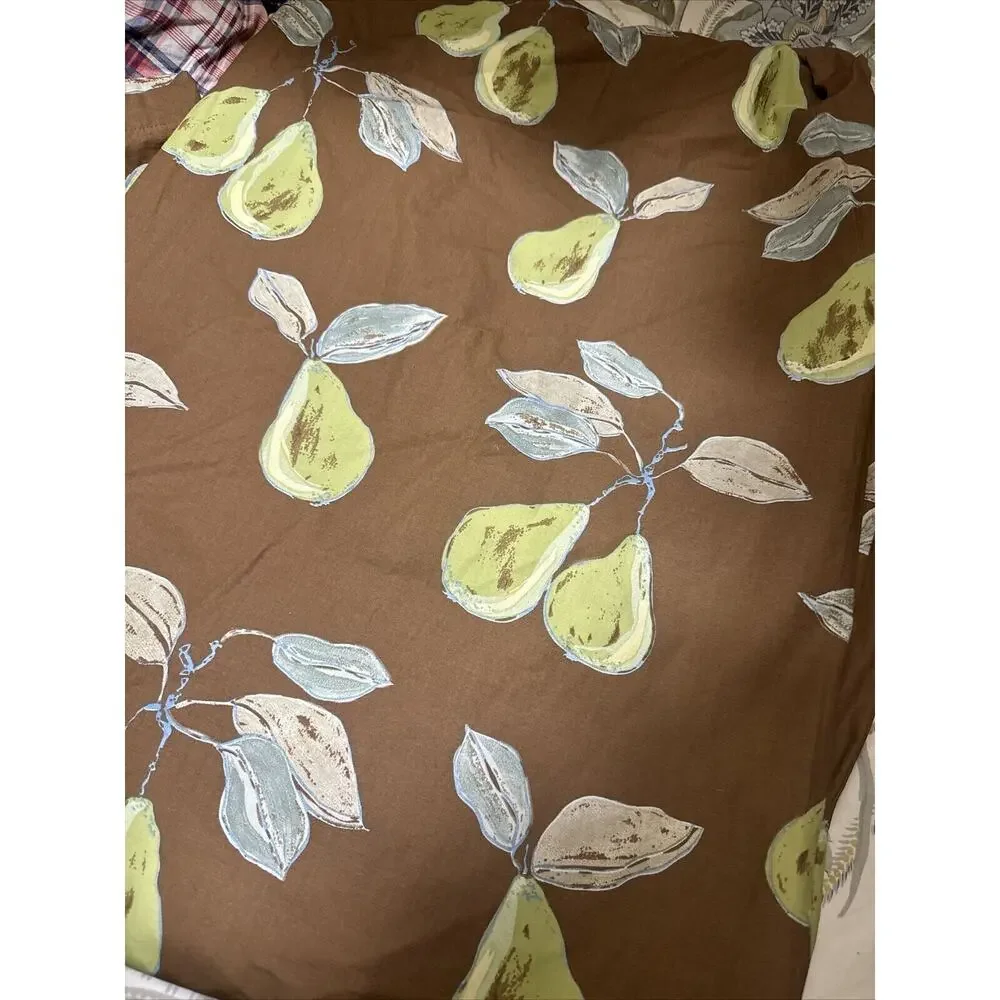 Garnet Hill Twin Cotton Duvet Cover Brown Green Pear Print Portugal