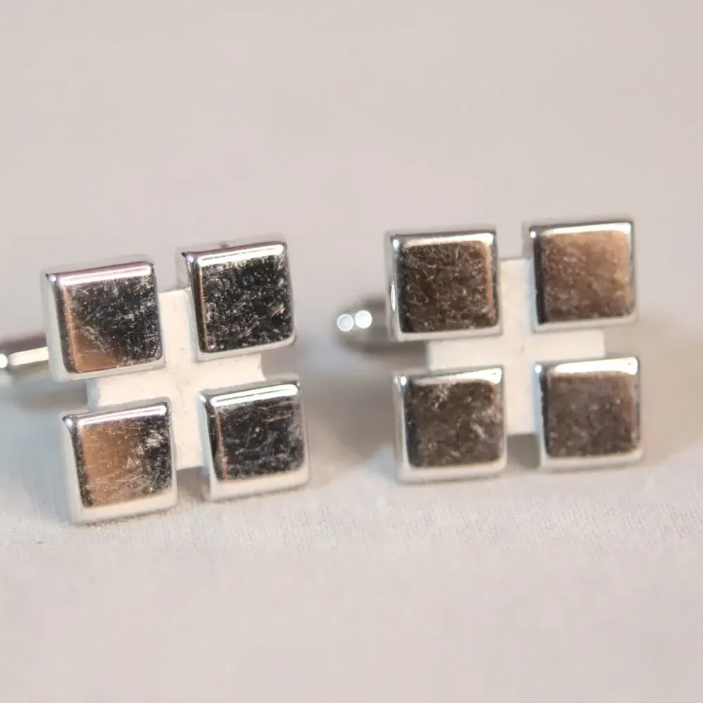 💎Hickok USA Cufflinks Silver Tone Squares On Square