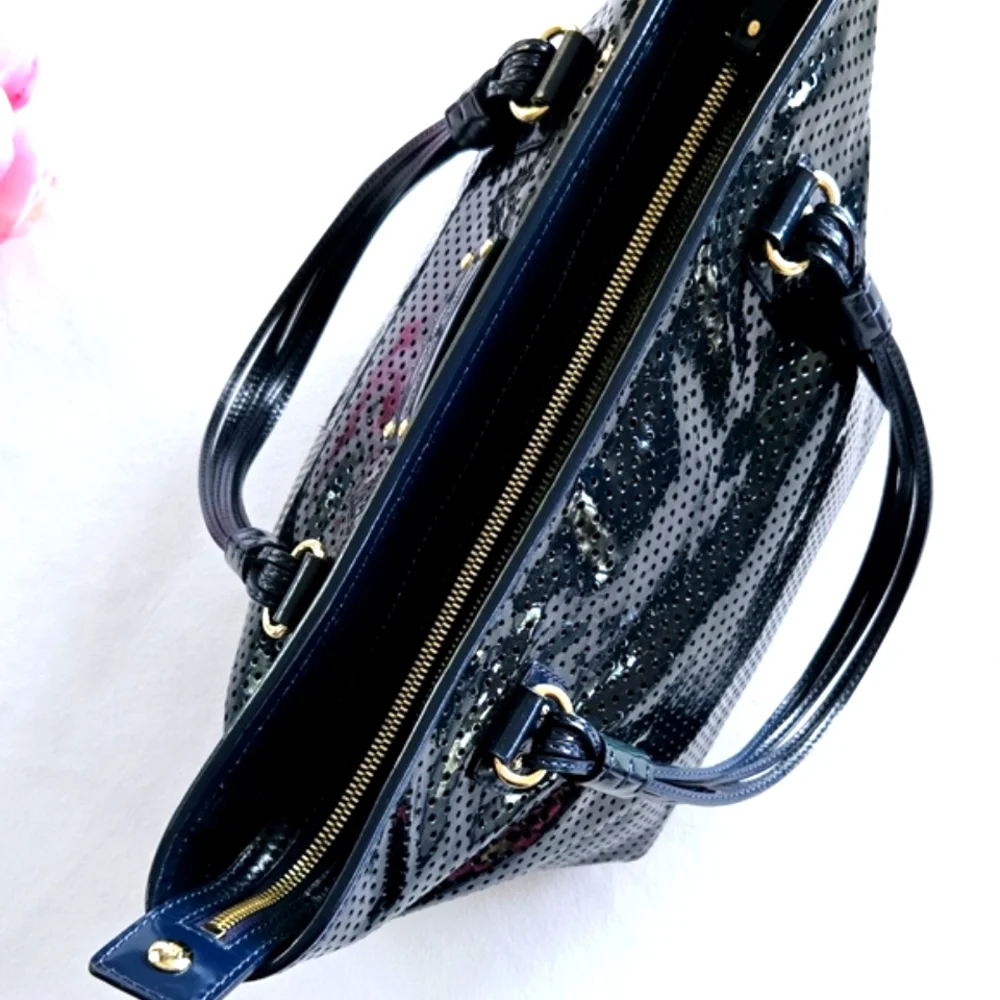 ♠️Kate Spade Patent Leather Satchel Perforated Navy Handbag