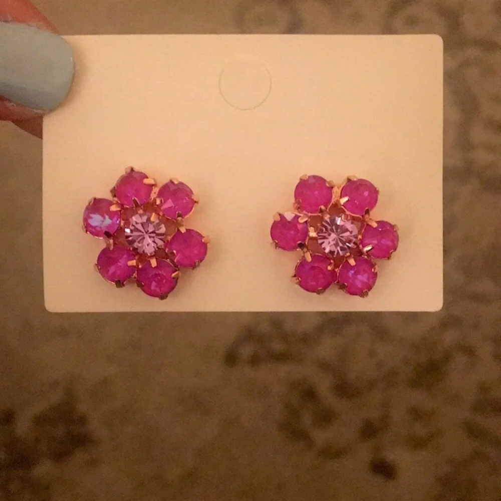 Fuchsia AB Crystal Flower Earrings