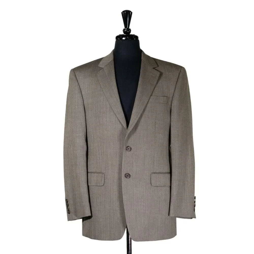 Ralph Lauren Mens Blazer Brown Herringbone Wool Lined Suit Jacket Sport Coat 38R
