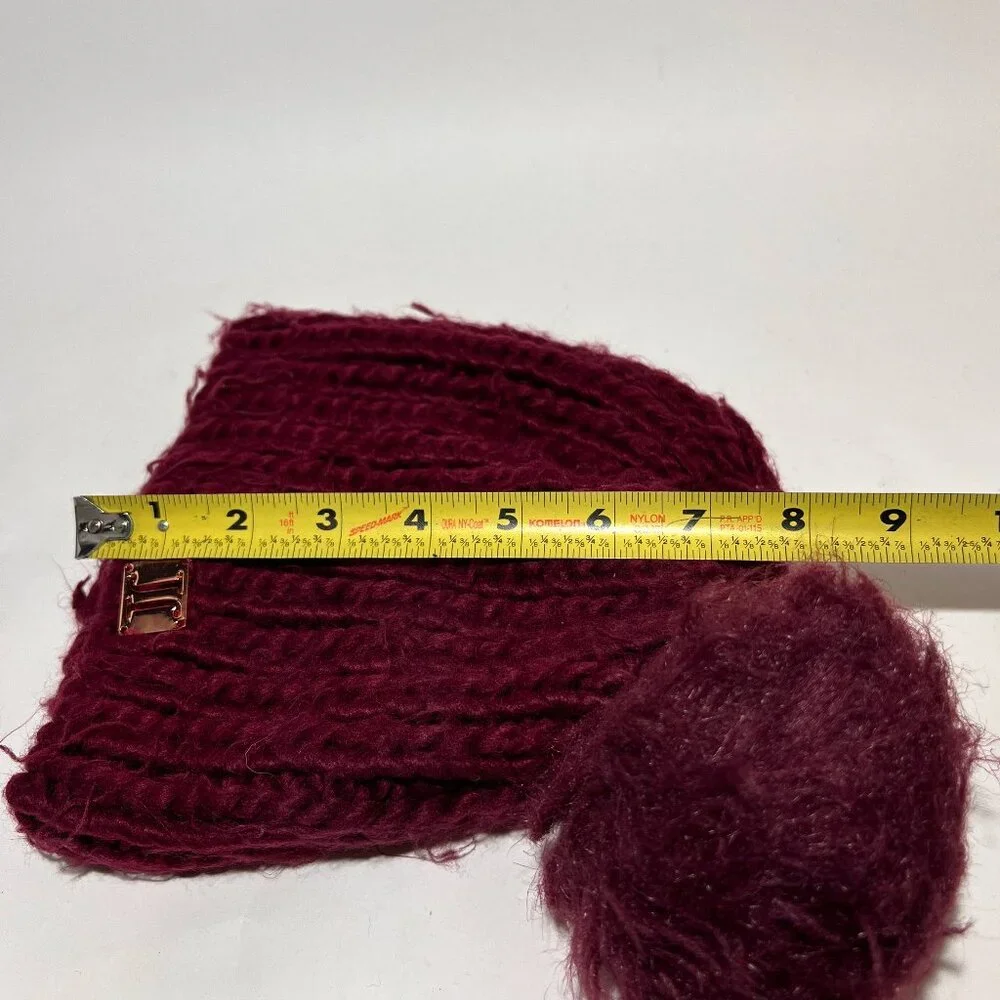 Justice Youth Maroon Knit Beanie Hat Faux Fur Pom Ski Snow Winter Girls Outdoor