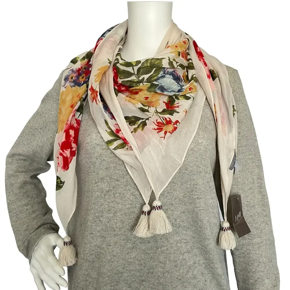 J.JILL FLORAL SQUARE SCARF WITH TASSELS NEW WITH TAGS