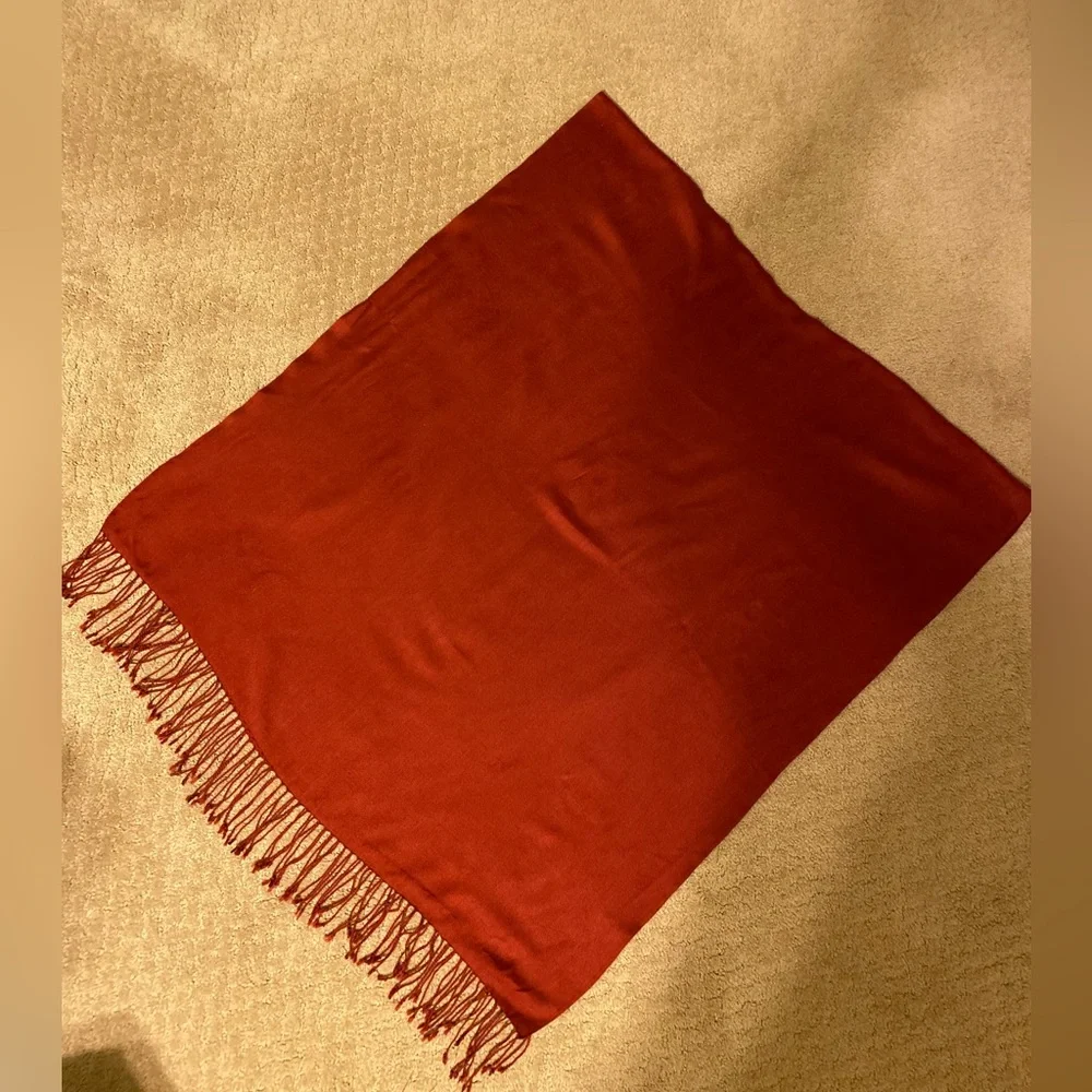 Lovely burgundy color long scarf with fringes, Size: 30”W x 70”L
