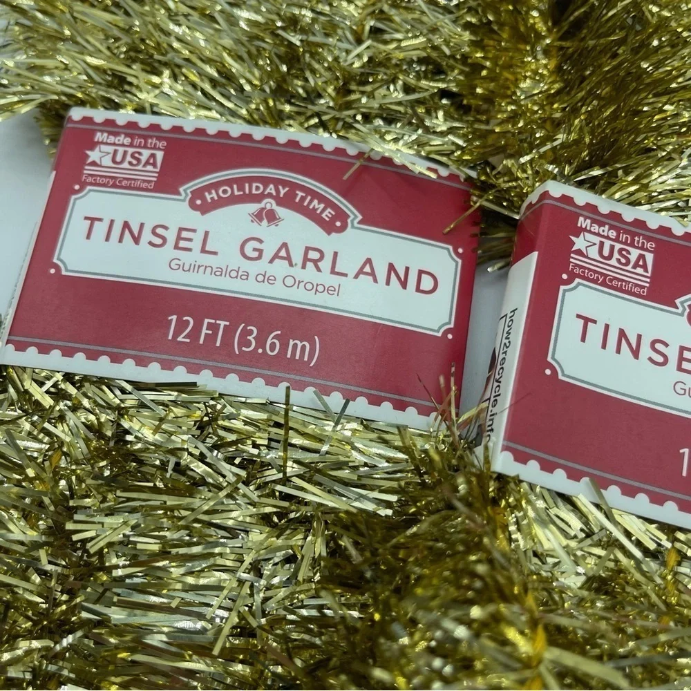 Tinsel Garland Gold 12 Feet Each Set of 3 Lightweight Holiday