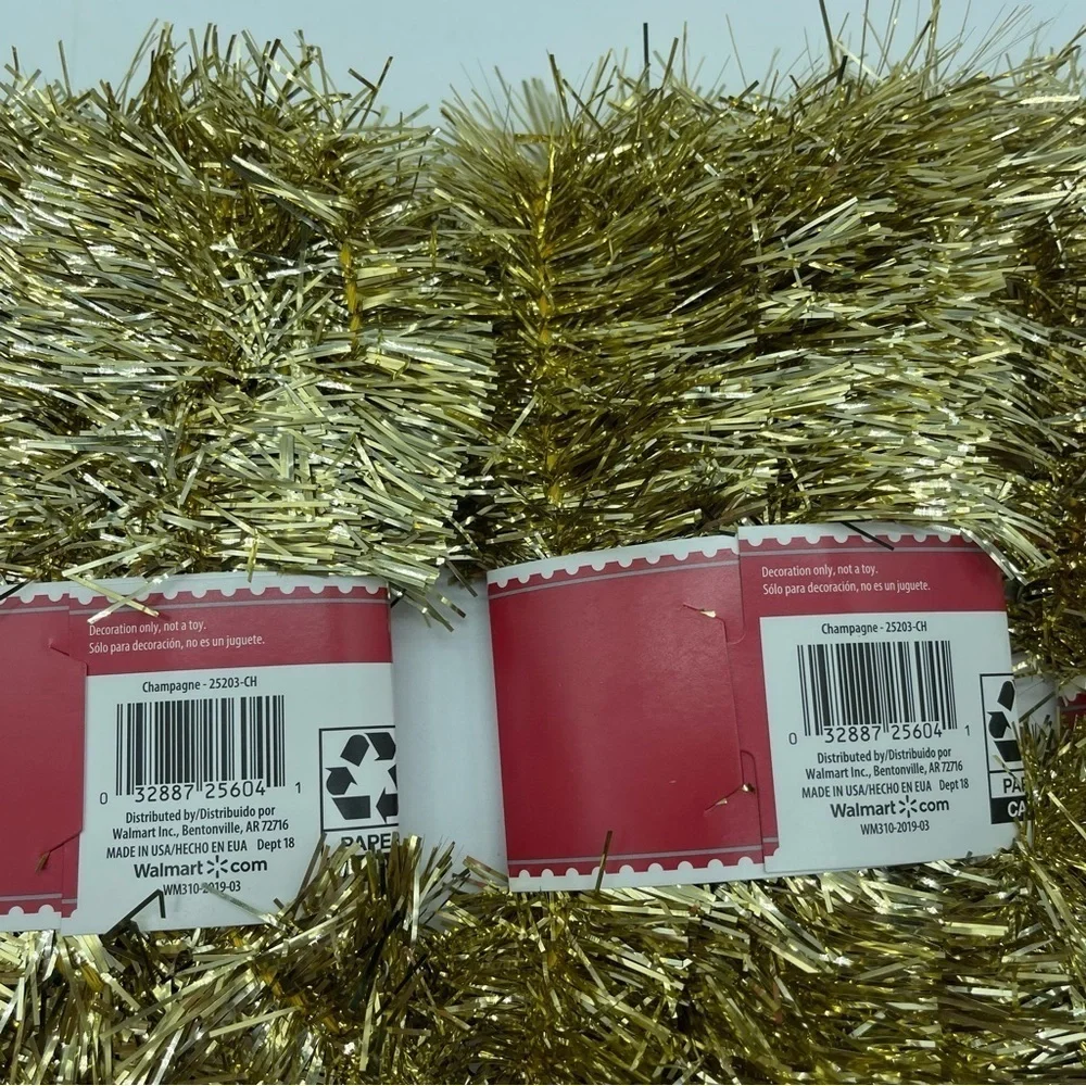 Tinsel Garland Gold 12 Feet Each Set of 3 Lightweight Holiday