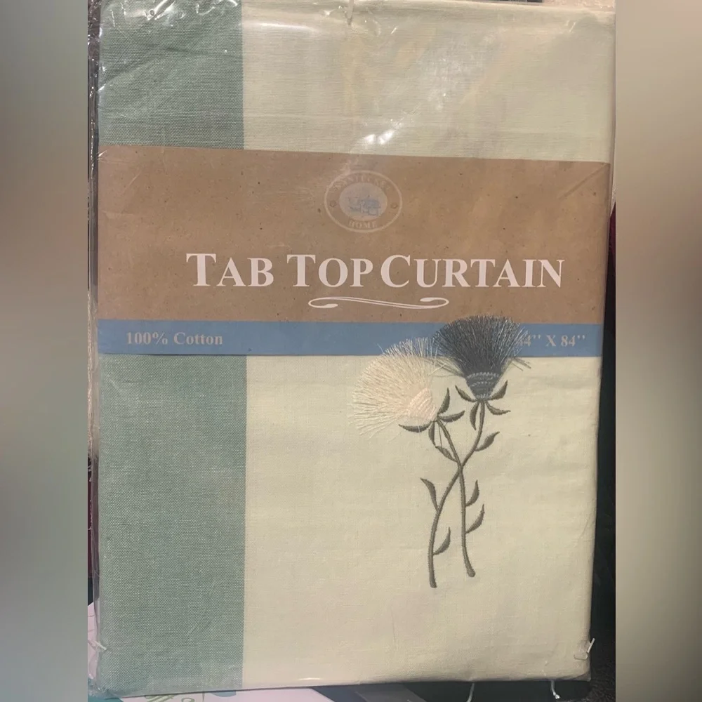 Nantucket Home Tab Top Curtain One Panel 44” W x 84” L Green Beige Stripe Flower