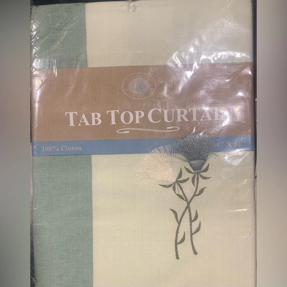 Nantucket Home Tab Top Curtain One Panel 44” W x 84” L Green Beige Stripe Flower