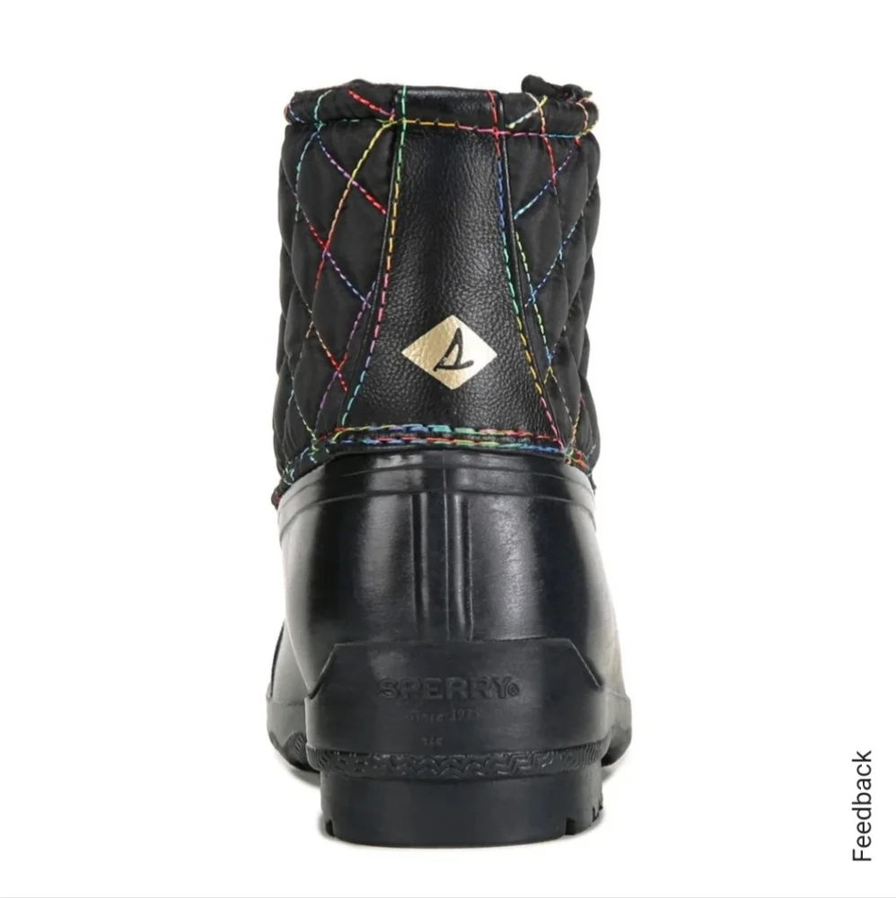 SPERRY GIRLS PORT BOOT RAIN BOOT - BLACK RAINBOW 3M DUCK BOOTS