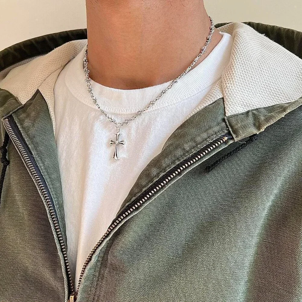 y2k grunge silver cross pendant necklace