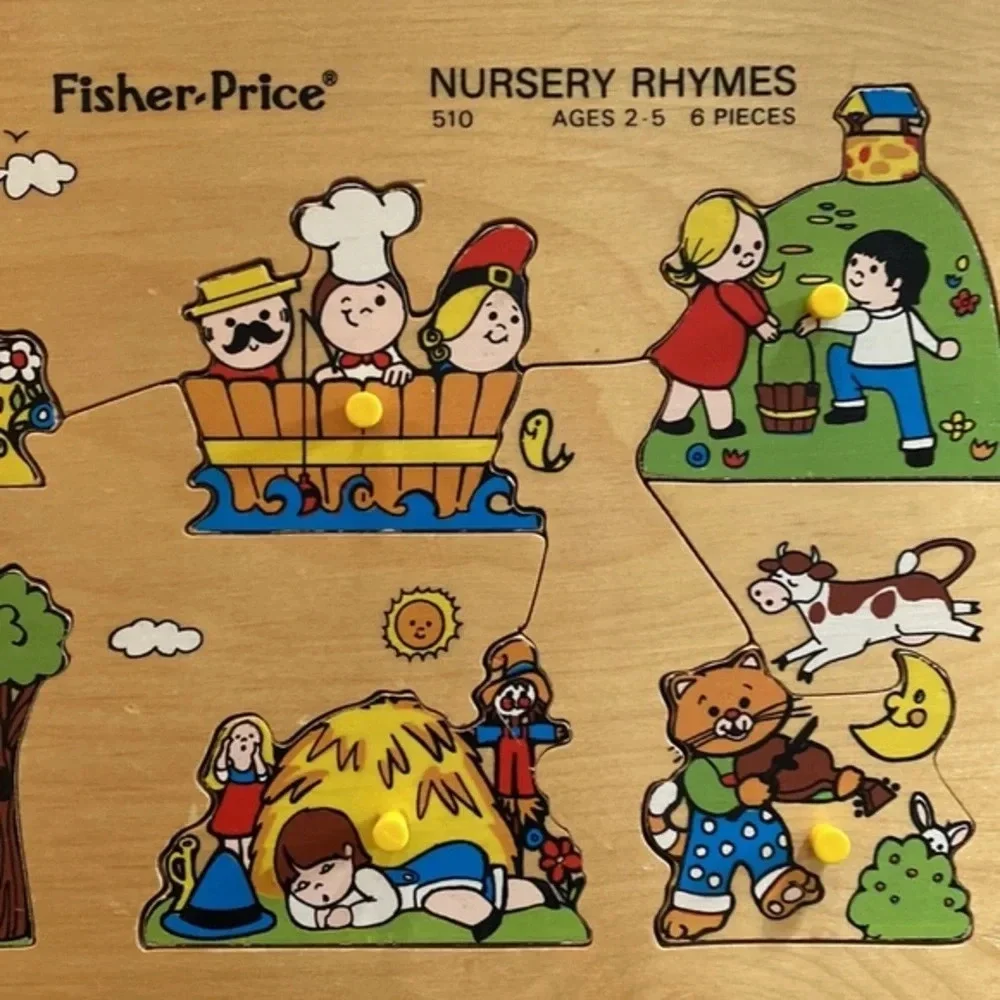 Vintage 1972 Fisher-Price Burger Rhymes Wood Puzzle